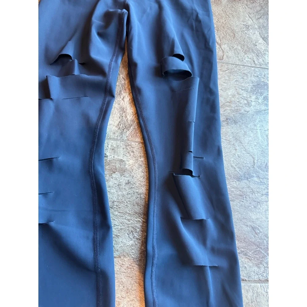 ALO YOGA Rich Navy Ripped Warrior High‎ Waisted Leggings Size SMALL